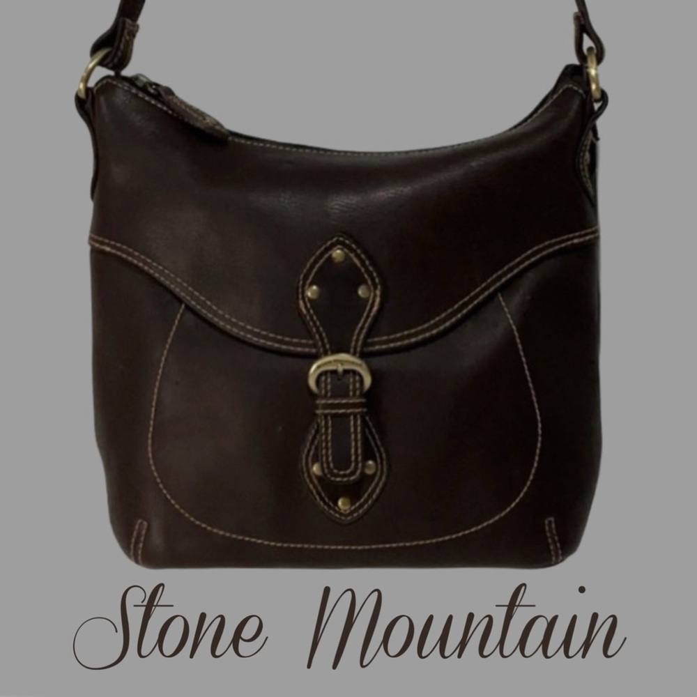 STONE MOUNTAIN Bridle Midi’s Genuine Leather Shoulder Bag Brown NWT